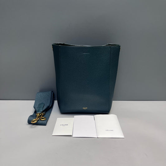 Celine - Sangle Bucket Bag - Grained Leather - Green - (Medium)