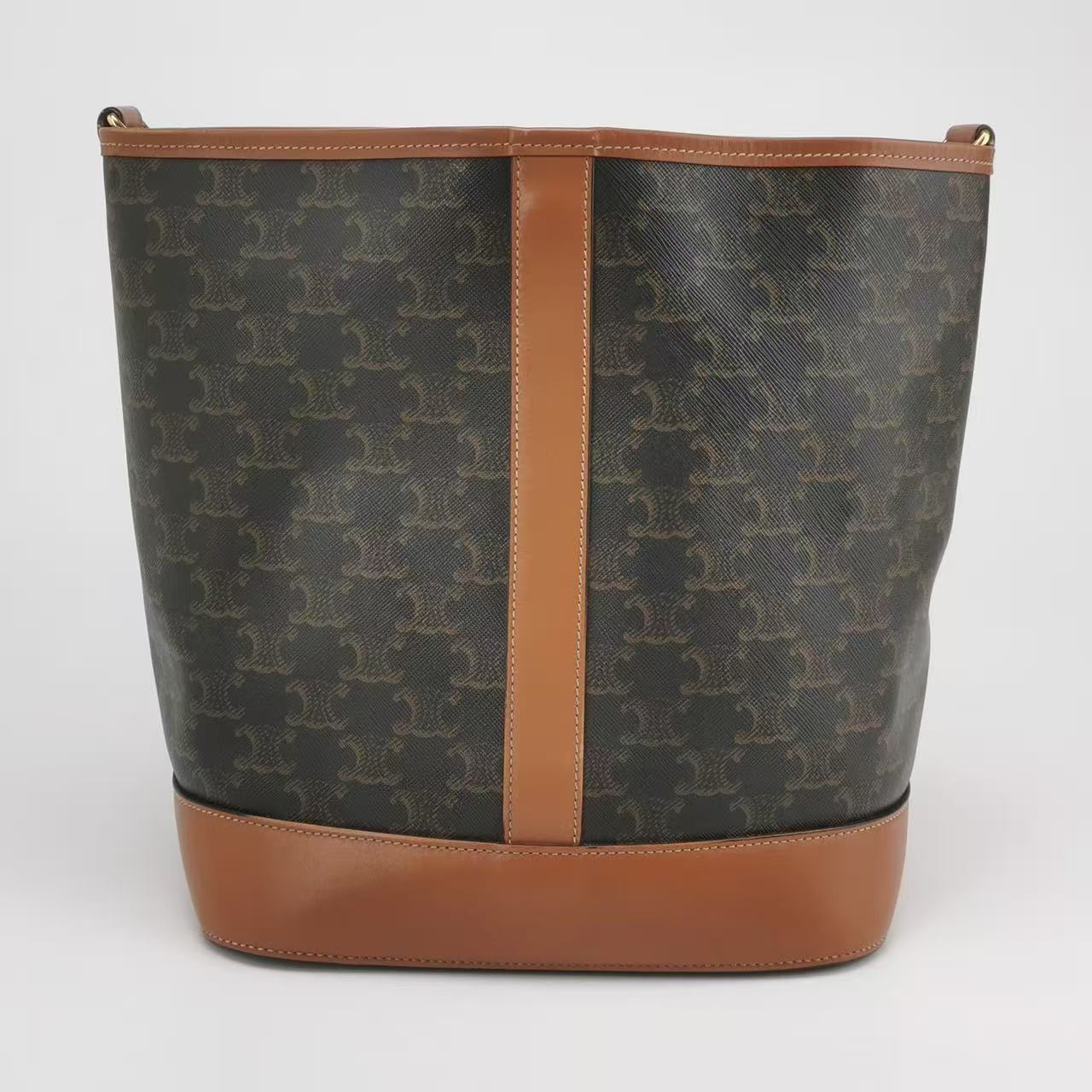 Celine - Seau Triomphe Bucket Bag - Triomphe canvas and calfskin leather - Brown - (medium)