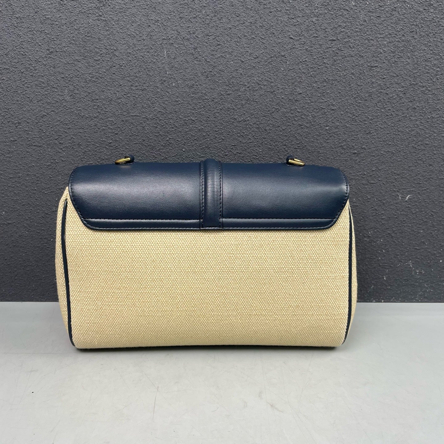 Celine - Soft 16 - Canvas with Calfskin Leather Trim - Beige and Navy Blue - (small)