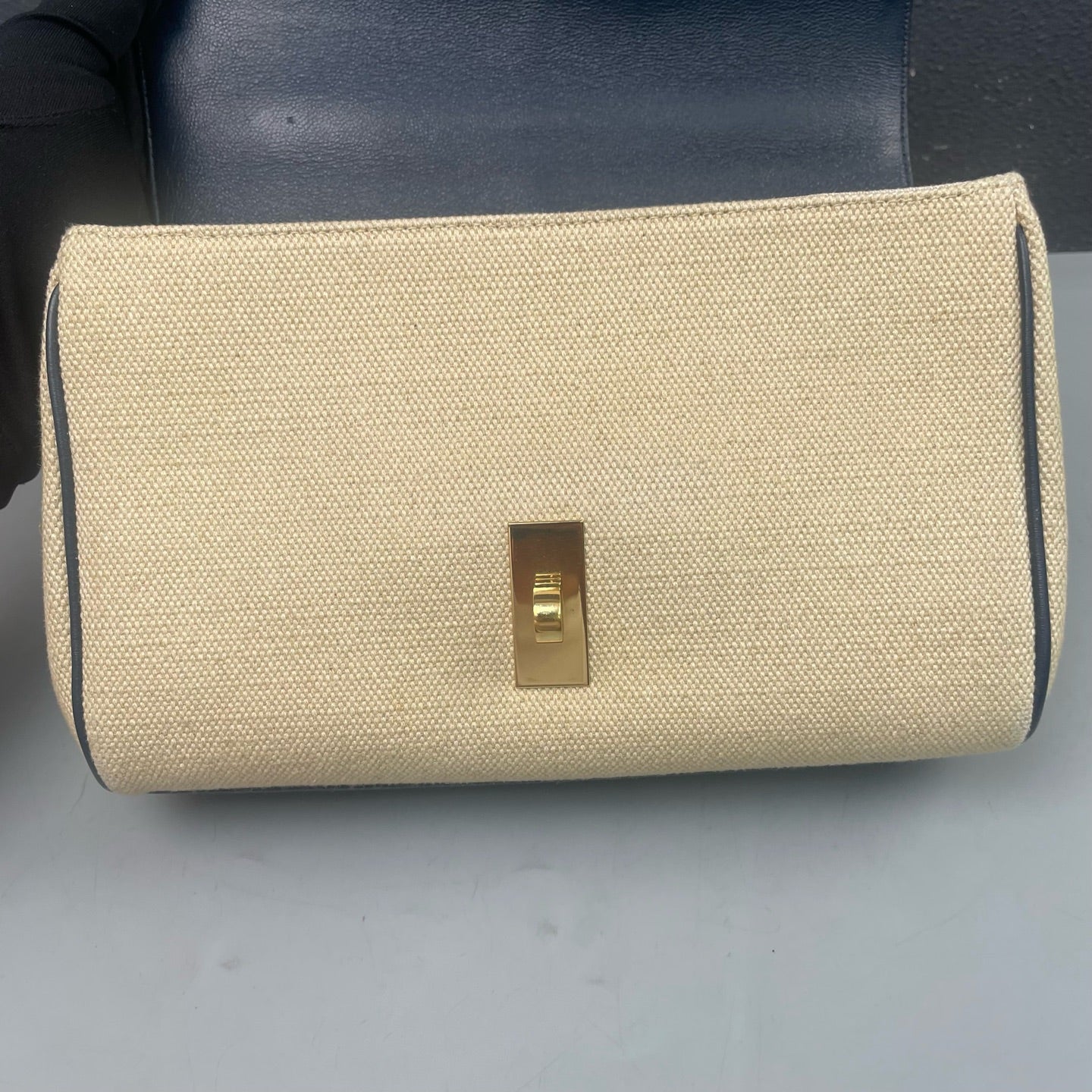 Celine - Soft 16 - Canvas with Calfskin Leather Trim - Beige and Navy Blue - (small)