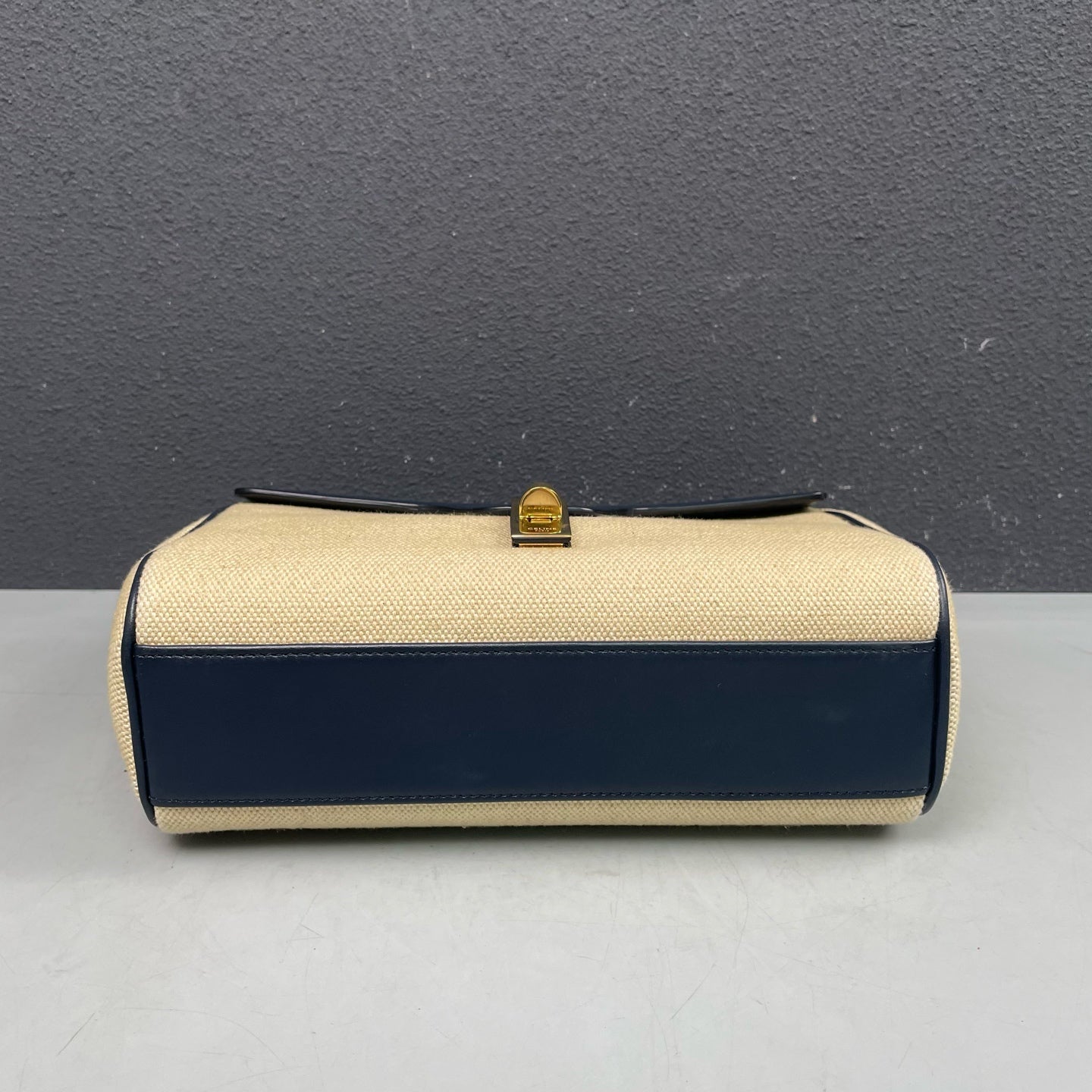 Celine - Soft 16 - Canvas with Calfskin Leather Trim - Beige and Navy Blue - (small)