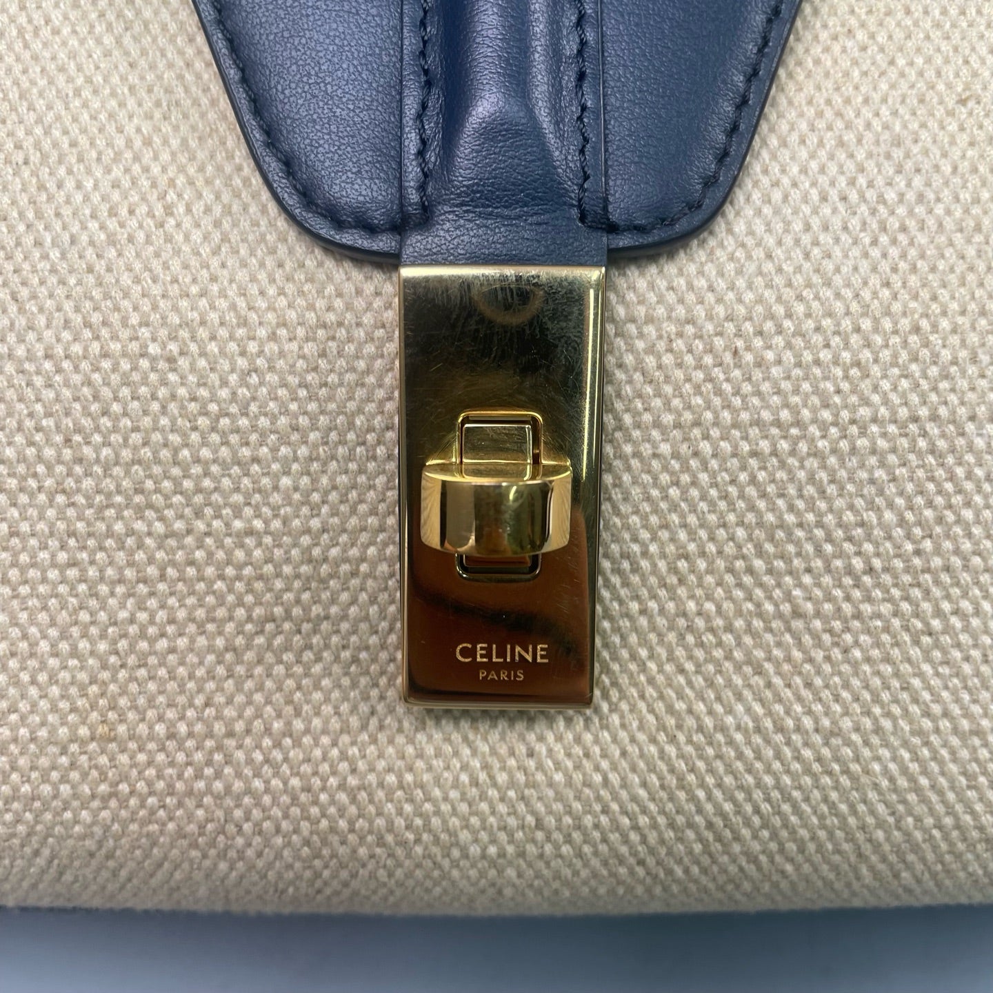 Celine - Soft 16 - Canvas with Calfskin Leather Trim - Beige and Navy Blue - (small)
