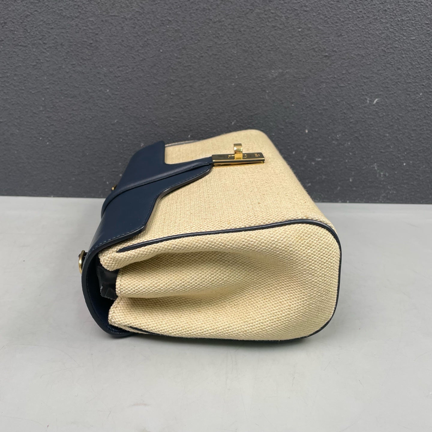 Celine - Soft 16 - Canvas with Calfskin Leather Trim - Beige and Navy Blue - (small)