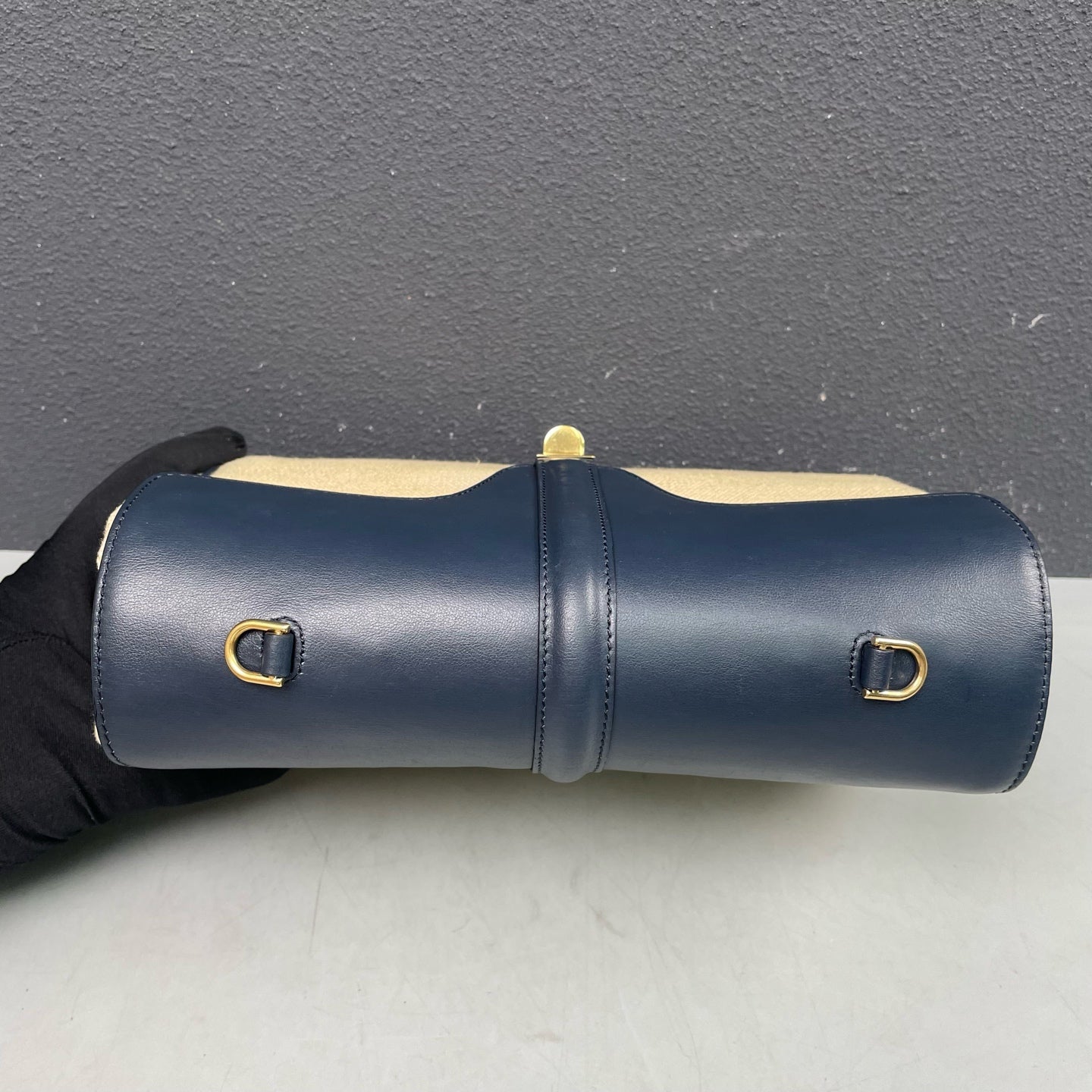 Celine - Soft 16 - Canvas with Calfskin Leather Trim - Beige and Navy Blue - (small)