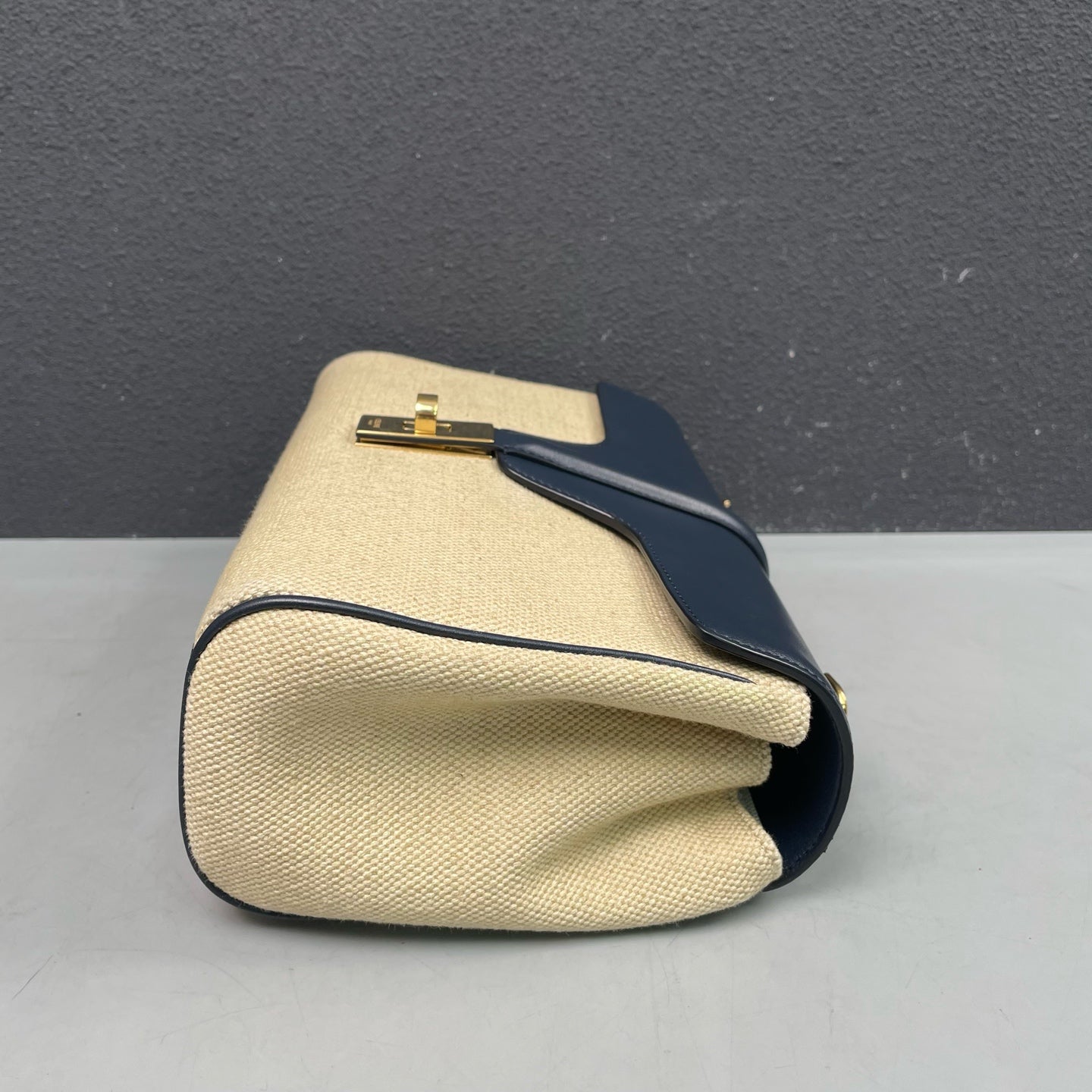 Celine - Soft 16 - Canvas with Calfskin Leather Trim - Beige and Navy Blue - (small)