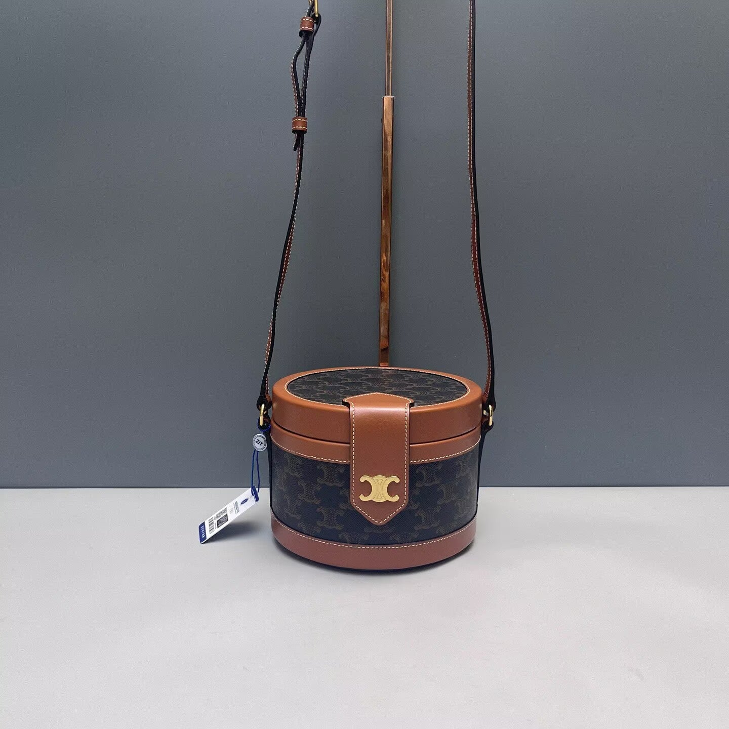 Celine - Tambour Round Bag - Triomphe canvas and leather - Brown - (mini)