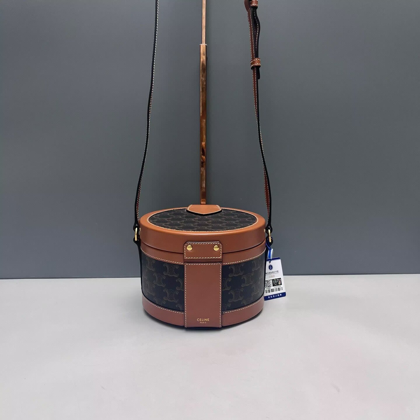 Celine - Tambour Round Bag - Triomphe canvas and leather - Brown - (mini)