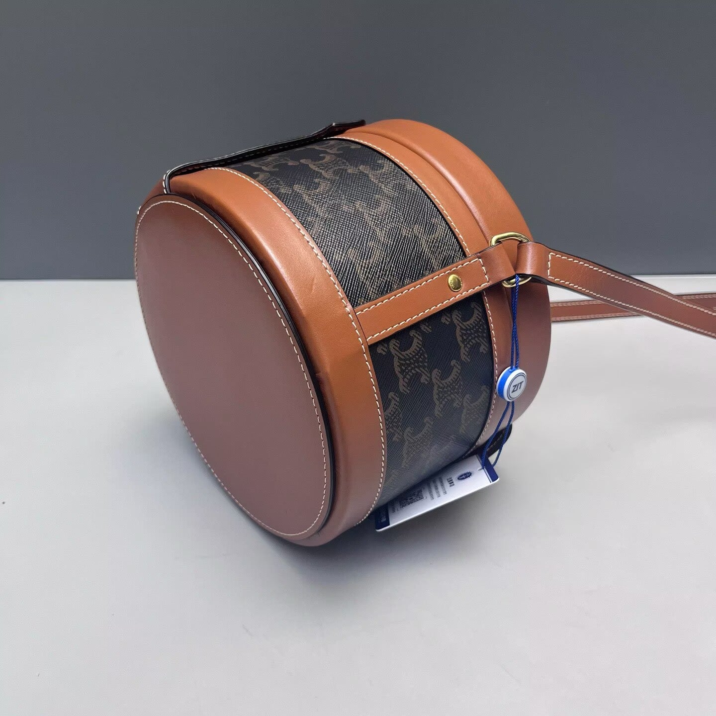 Celine - Tambour Round Bag - Triomphe canvas and leather - Brown - (mini)