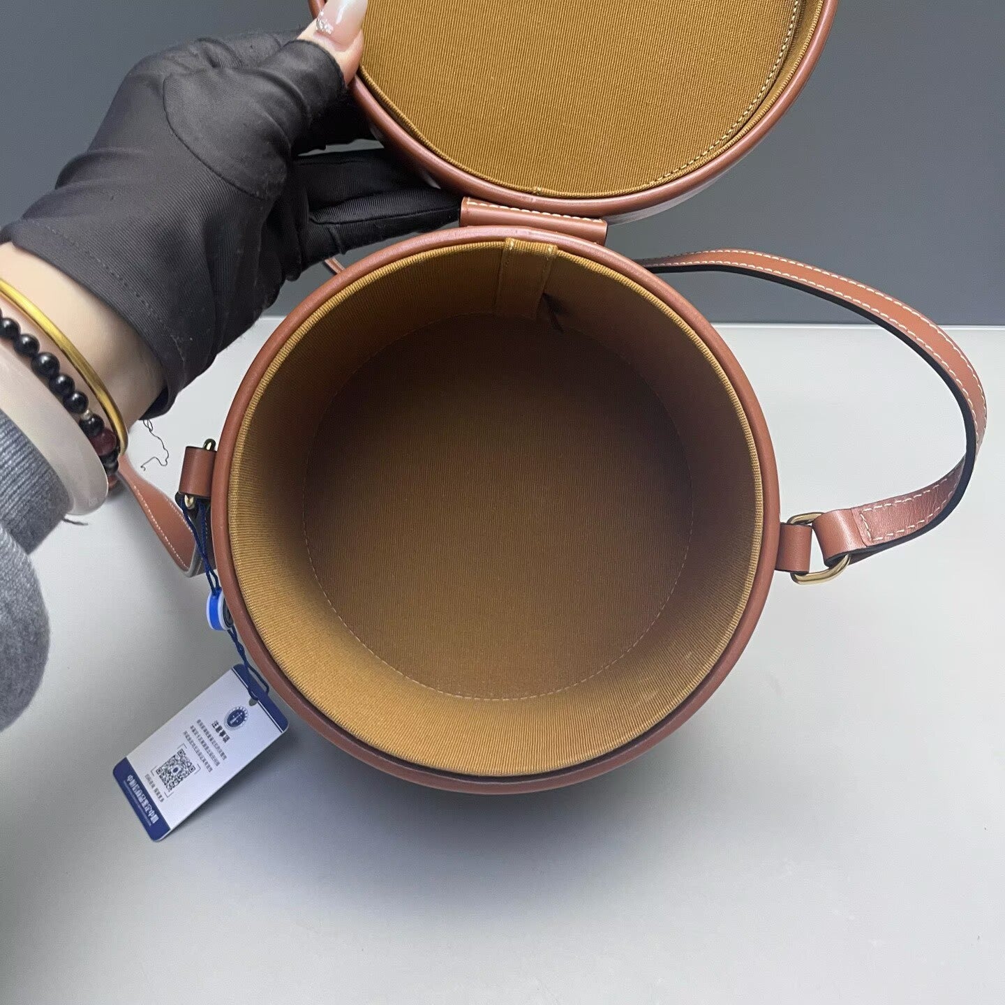 Celine - Tambour Round Bag - Triomphe canvas and leather - Brown - (mini)