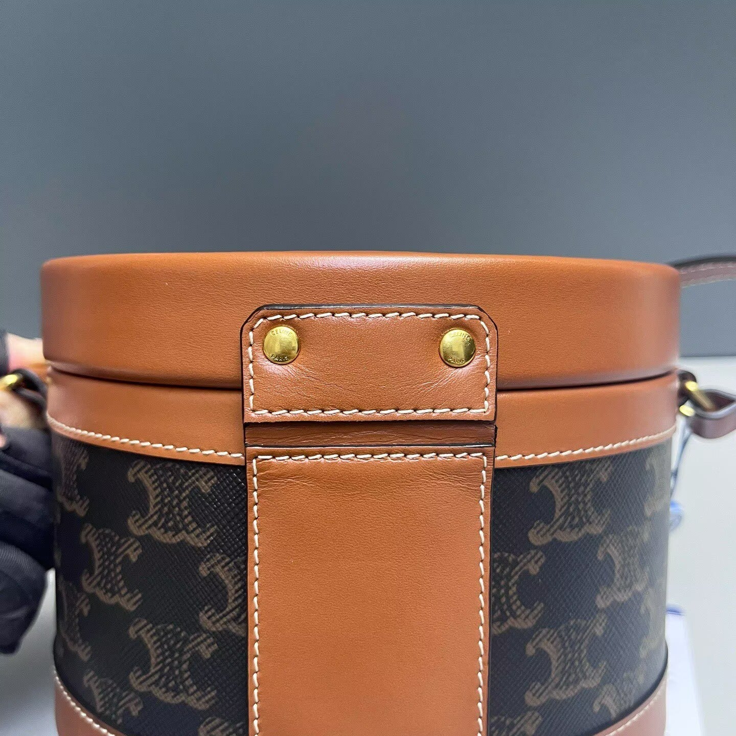Celine - Tambour Round Bag - Triomphe canvas and leather - Brown - (mini)