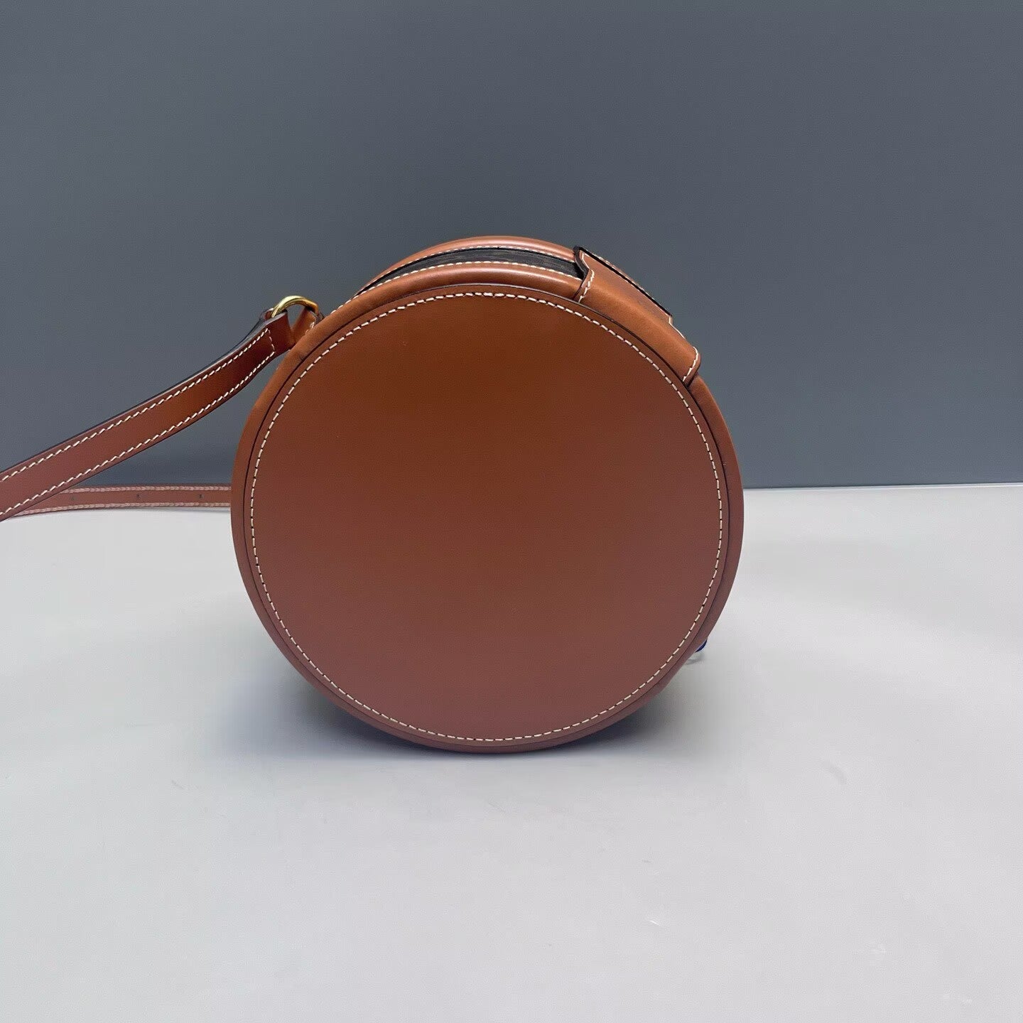 Celine - Tambour Round Bag - Triomphe canvas and leather - Brown - (mini)