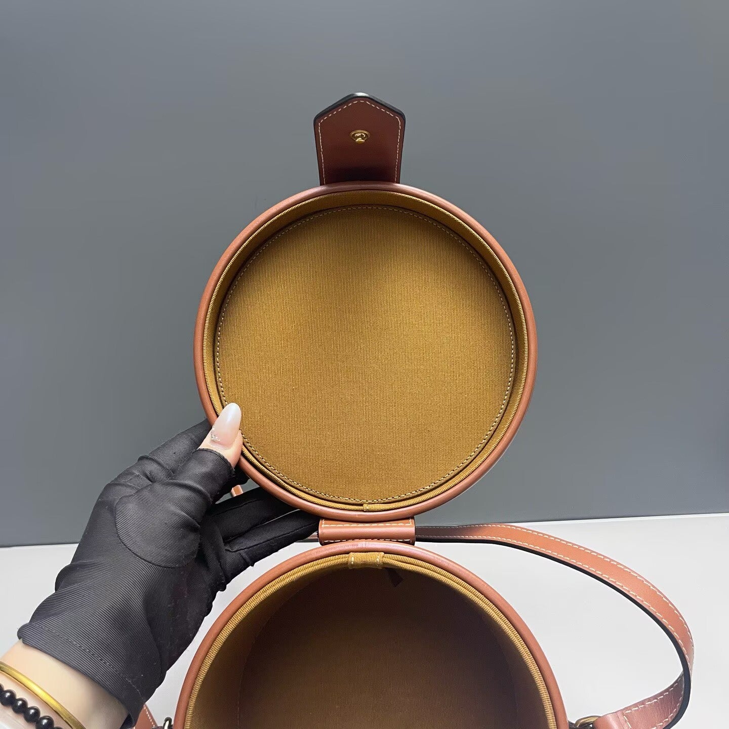 Celine - Tambour Round Bag - Triomphe canvas and leather - Brown - (mini)