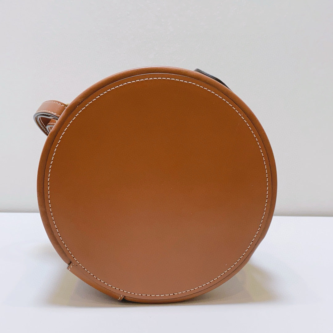 Celine - Tambour Triomphe Box Bag - Triomphe canvas and calfskin leather - Beige and Brown - (mini)