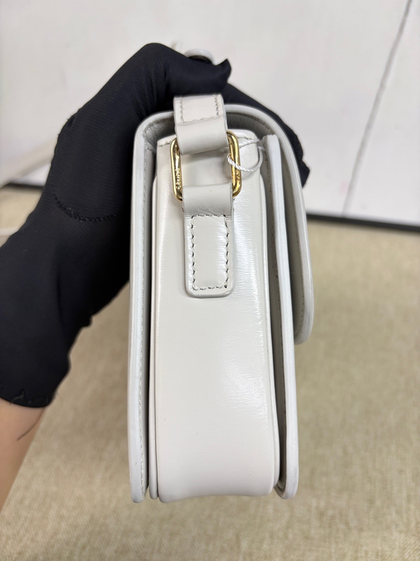Celine - Teen Box Triomphe Bag - Cowhide leather - Off-white with Gold-Tone Hardware - (small)