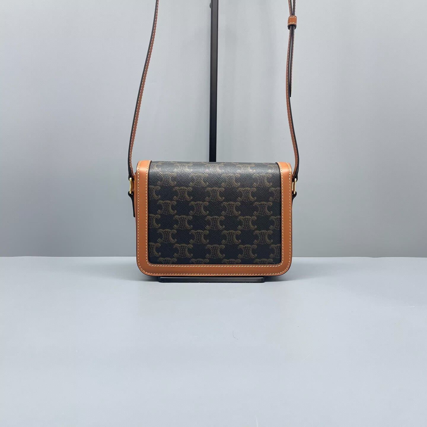 Celine - Teen Triomphe Bag - Triomphe canvas with calfskin leather trim - Brown and Tan - (mini)