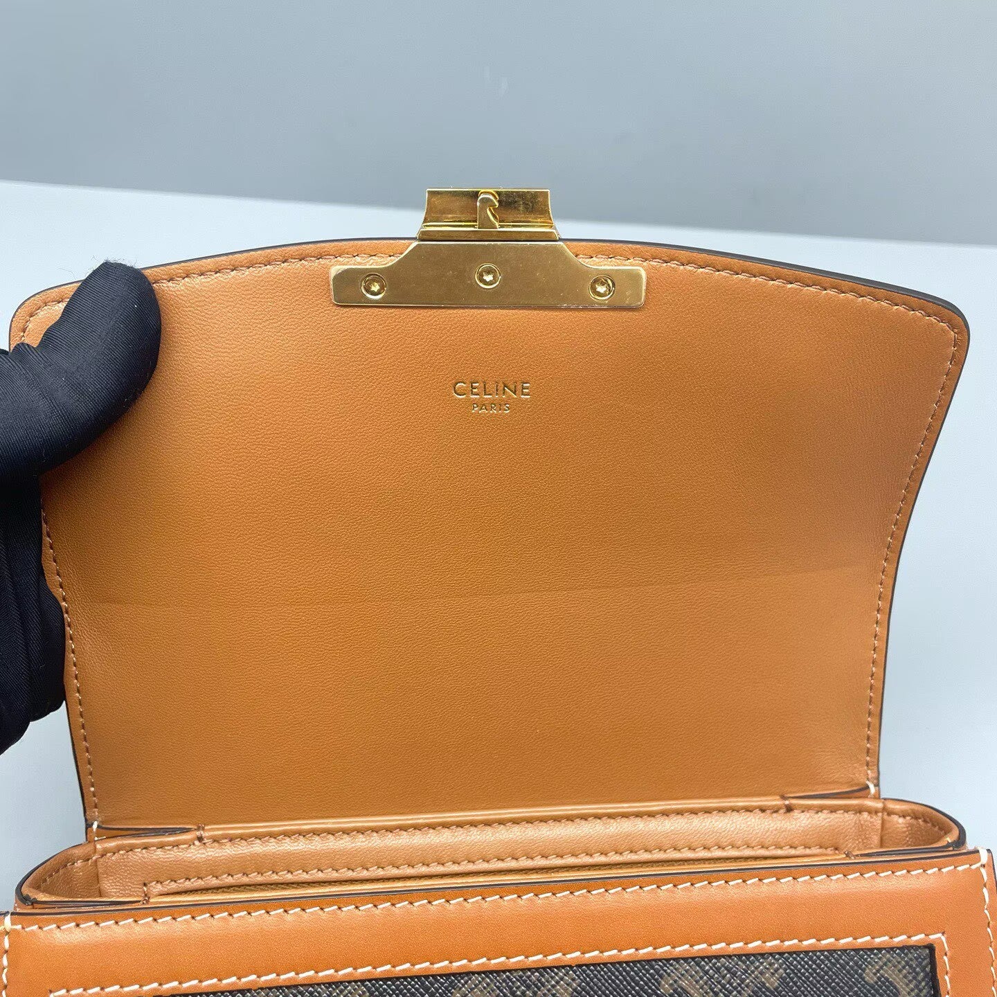 Celine - Teen Triomphe Bag - Triomphe canvas with calfskin leather trim - Brown and Tan - (mini)