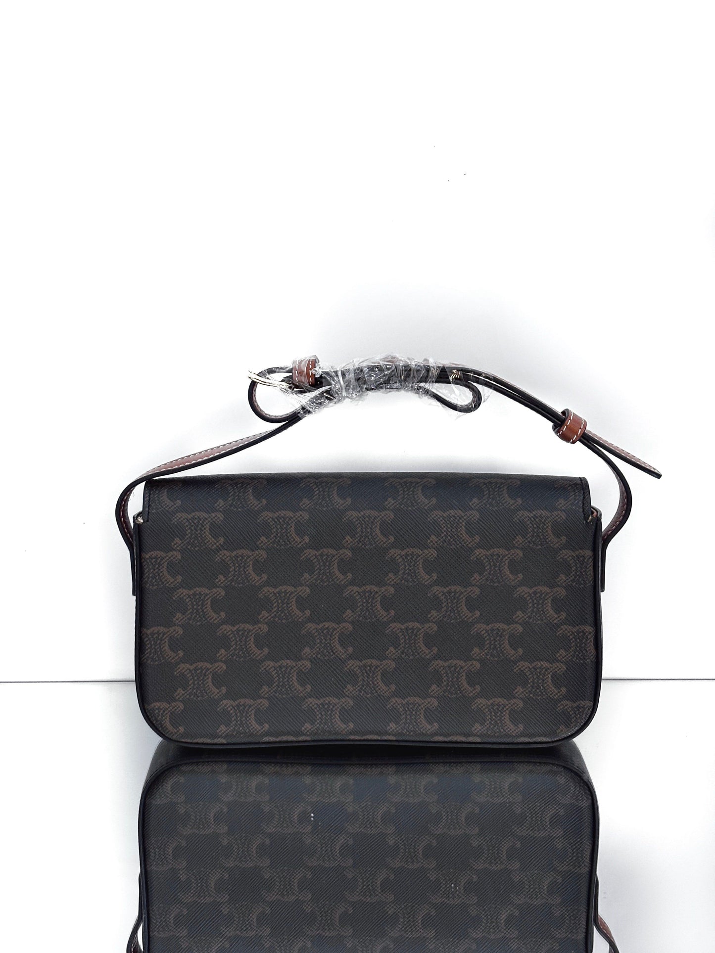 Celine - Triomphe Bag - Triomphe monogrammed canvas with calfskin leather trim - Brown - (mini)