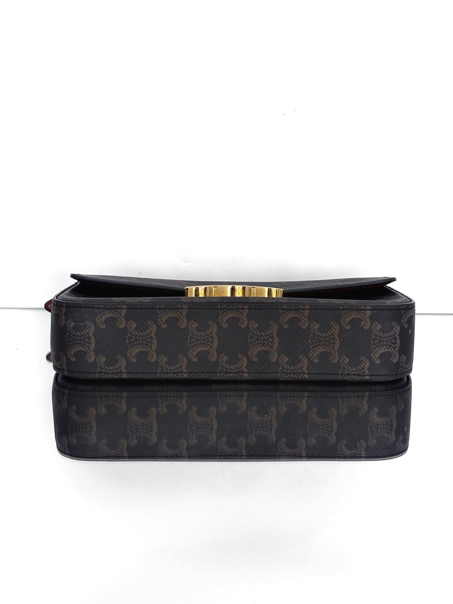 Celine - Triomphe Bag - Triomphe monogrammed canvas with calfskin leather trim - Brown - (mini)