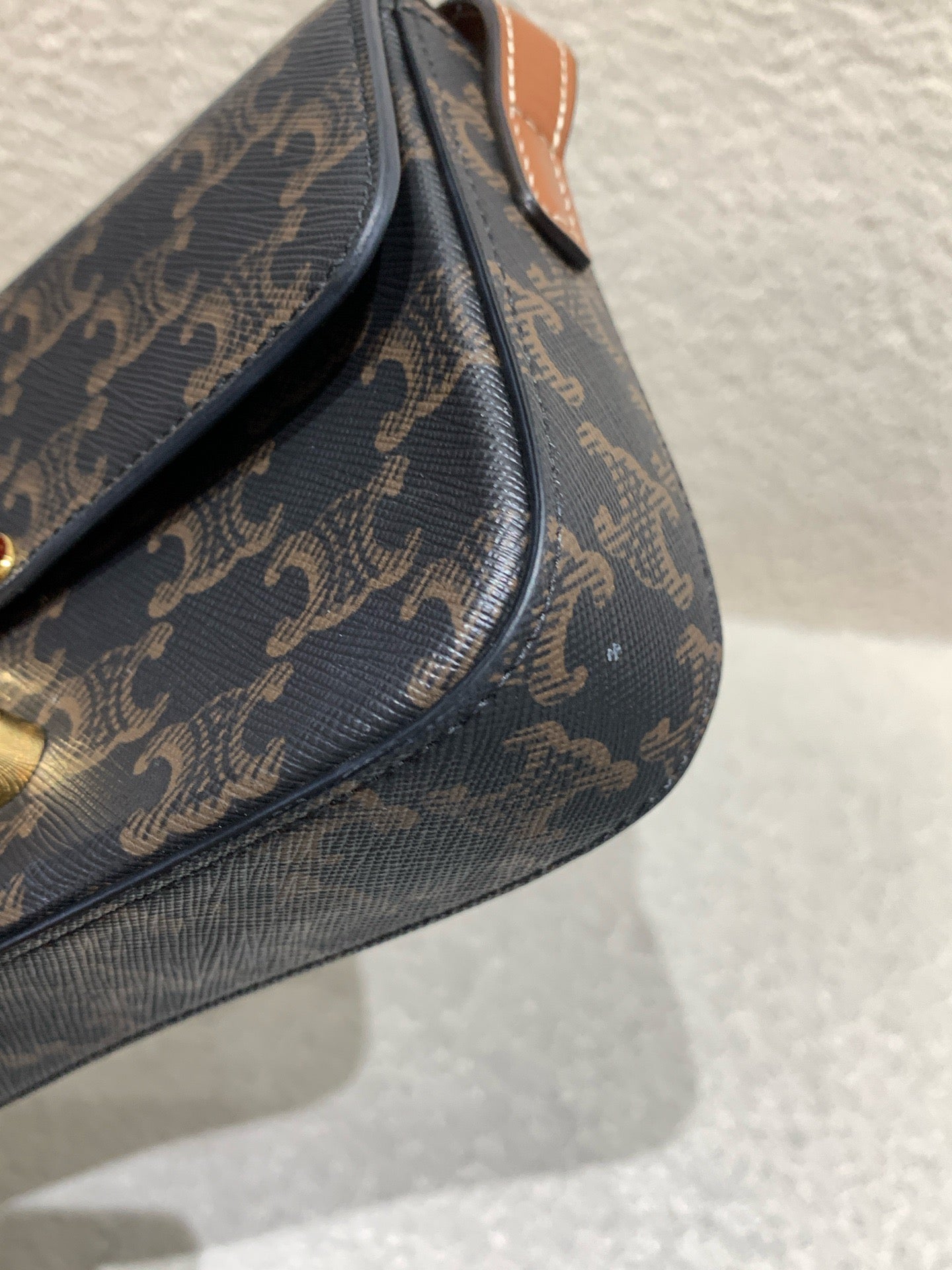 Celine - Triomphe Bag - Triomphe monogrammed canvas with calfskin leather trim - Brown - (mini)