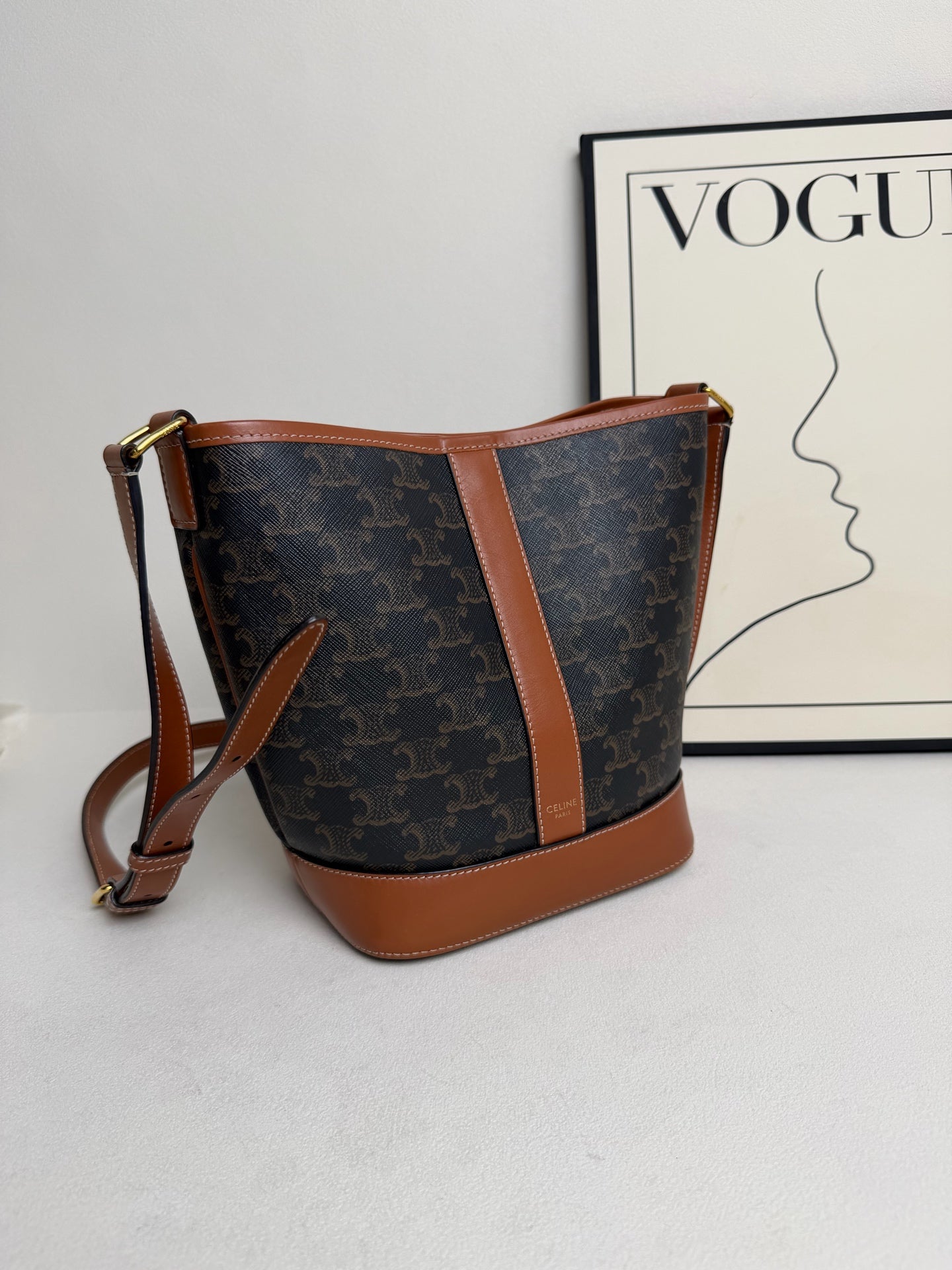 Celine - Triomphe Bucket Bag - Leather - Brown - (Small)