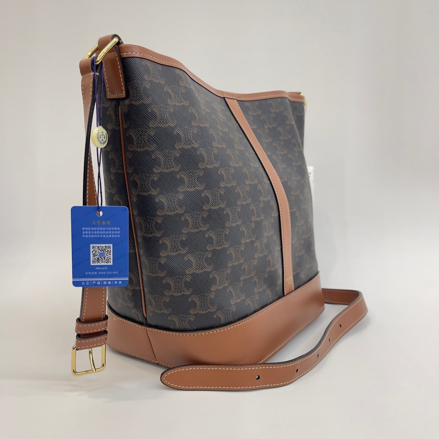 Celine - Triomphe Bucket Bag - Triomphe canvas with leather trim - Brown - (medium)