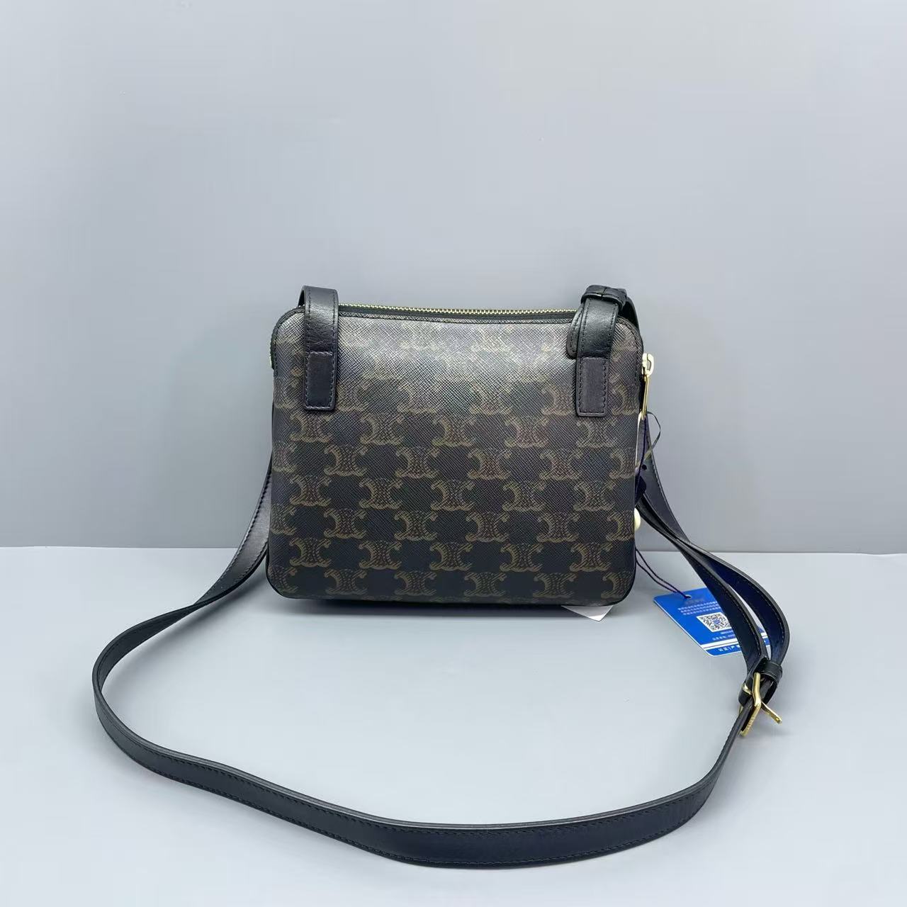 Celine - Triomphe Canvas Camera Bag - Triomphe canvas with calfskin leather trim - Brown Triomphe canvas with black leather trim and gold-tone hardware - (small)