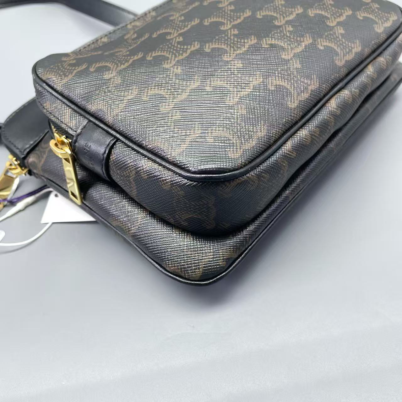 Celine - Triomphe Canvas Camera Bag - Triomphe canvas with calfskin leather trim - Brown Triomphe canvas with black leather trim and gold-tone hardware - (small)