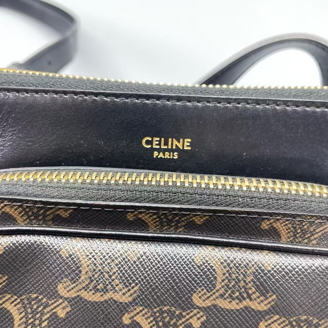 Celine - Triomphe Canvas Camera Bag - Triomphe canvas with calfskin leather trim - Brown Triomphe canvas with black leather trim and gold-tone hardware - (small)