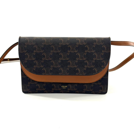 Celine - Triomphe Canvas Envelope Crossbody Bag - Coated canvas and calfskin leather - Brown and Tan - (small)