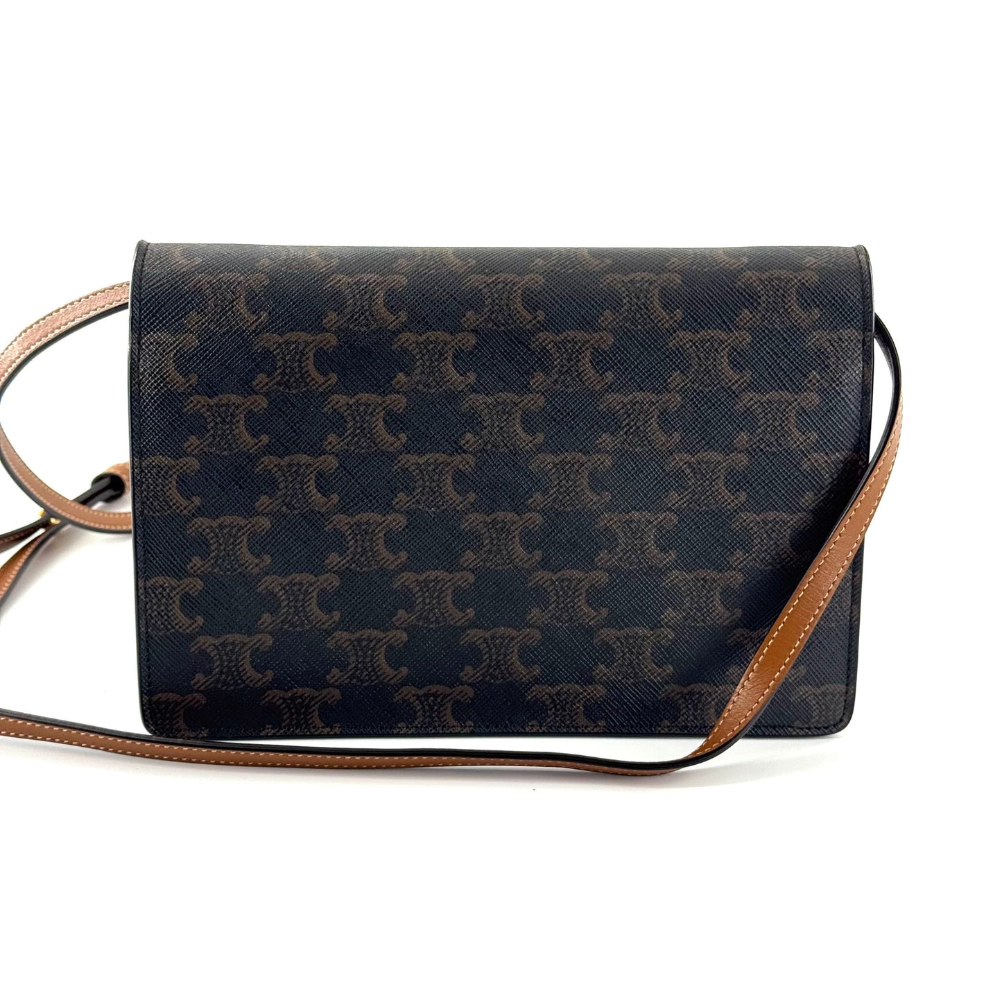 Celine - Triomphe Canvas Envelope Crossbody Bag - Coated canvas and calfskin leather - Brown and Tan - (small)
