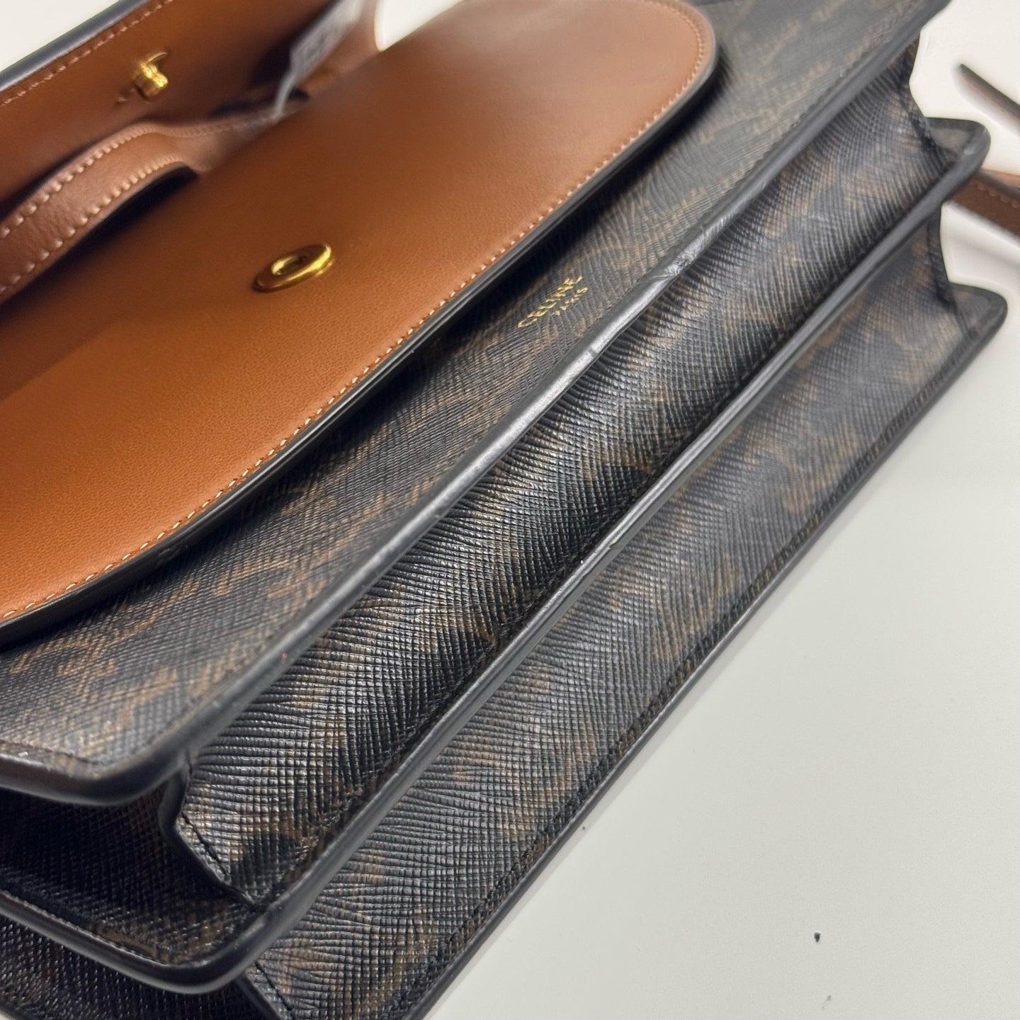 Celine - Triomphe Canvas Envelope Crossbody Bag - Coated canvas and calfskin leather - Brown and Tan - (small)