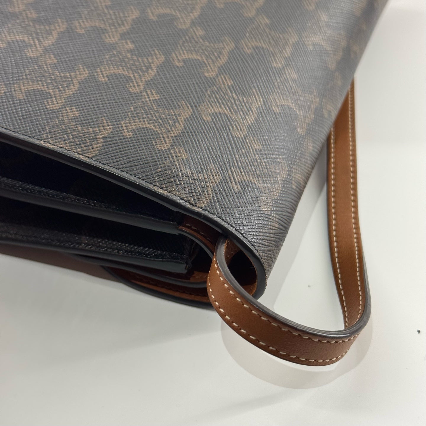 Celine - Triomphe Canvas Envelope Crossbody Bag - Coated canvas and calfskin leather - Brown and Tan - (small)