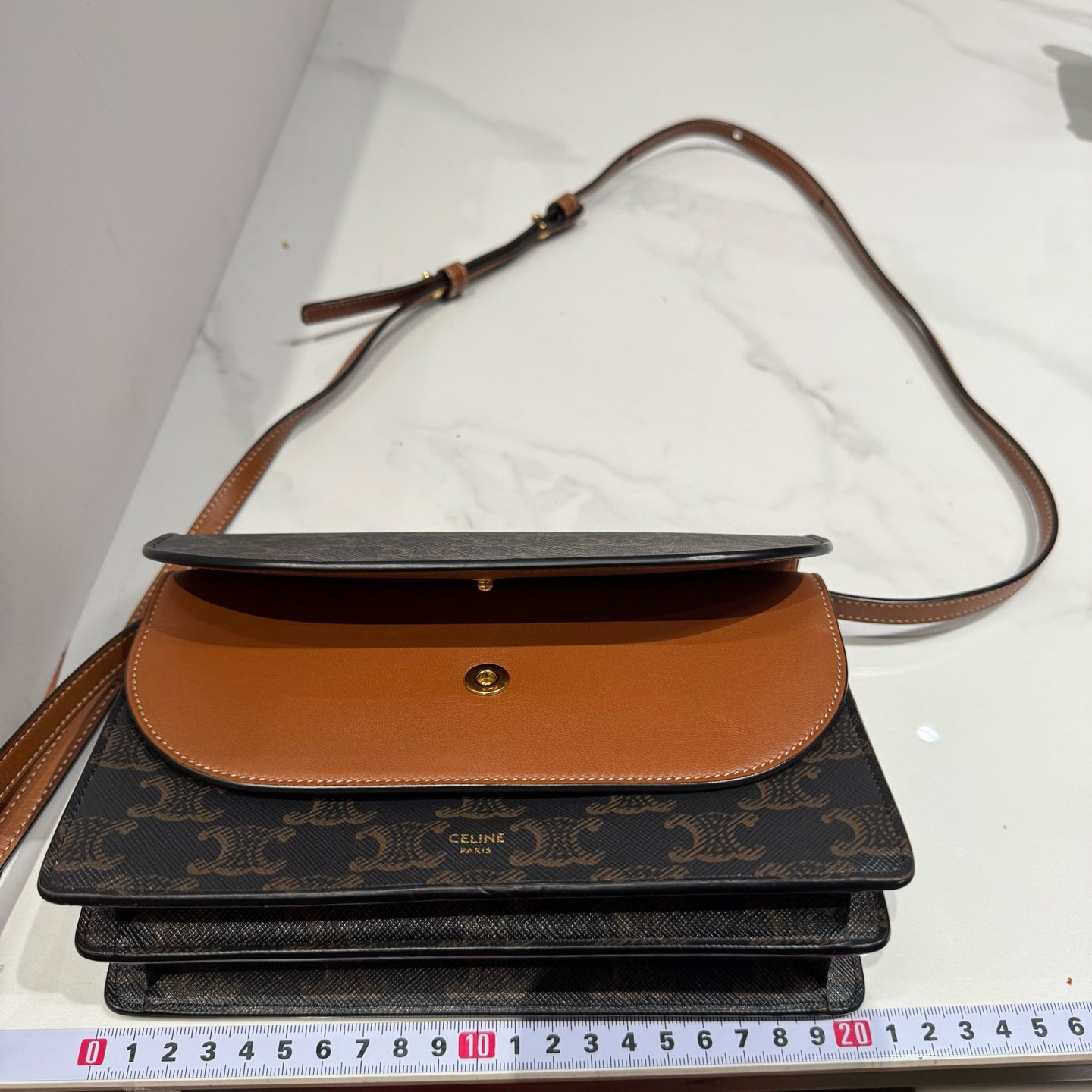Celine - Triomphe Canvas Envelope Crossbody Bag - Coated canvas and calfskin leather - Brown and Tan - (small)