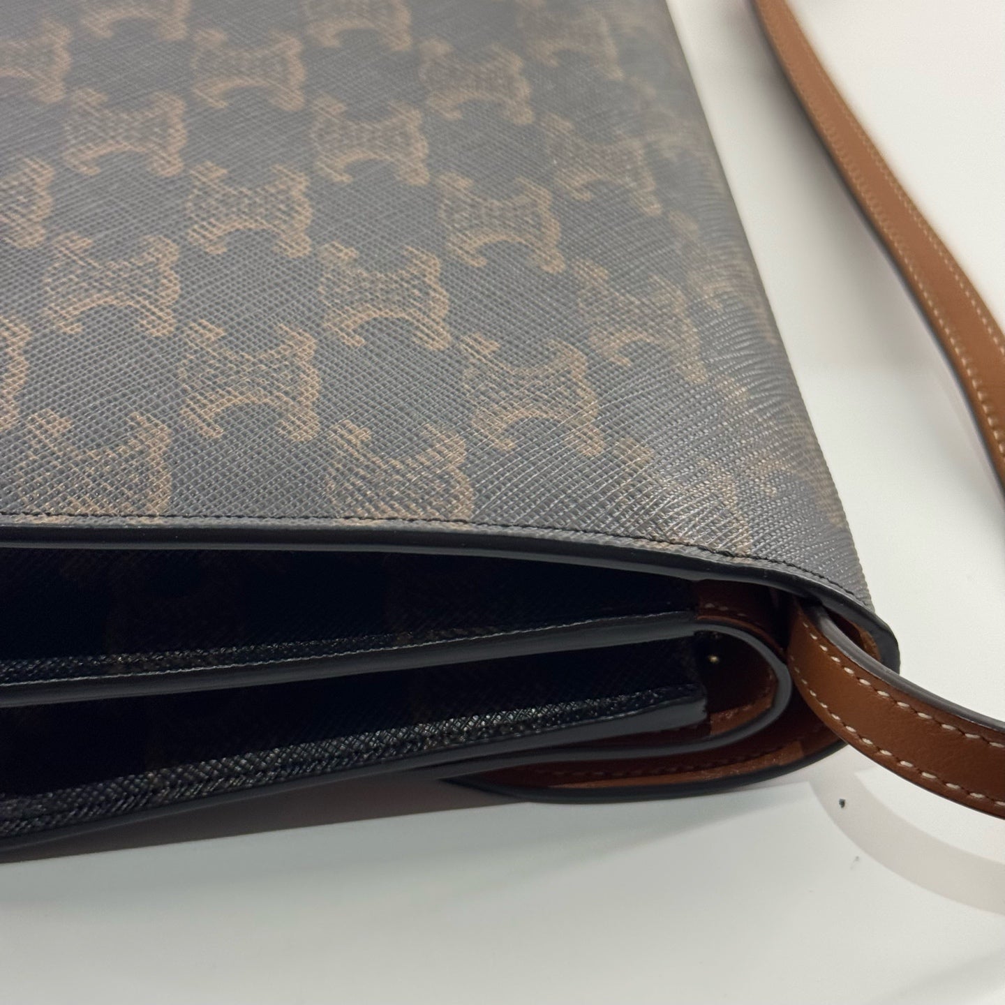 Celine - Triomphe Canvas Envelope Crossbody Bag - Coated canvas and calfskin leather - Brown and Tan - (small)