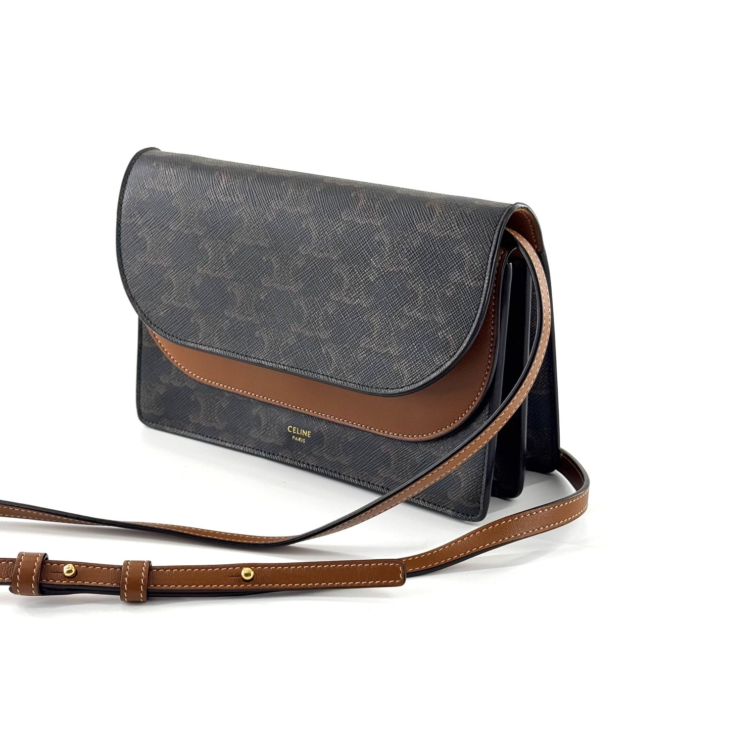 Celine - Triomphe Canvas Envelope Crossbody Bag - Coated canvas and calfskin leather - Brown and Tan - (small)
