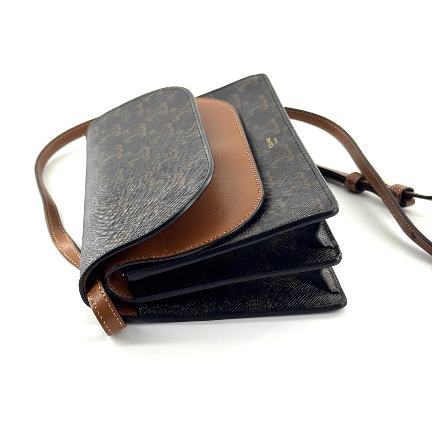 Celine - Triomphe Canvas Envelope Crossbody Bag - Coated canvas and calfskin leather - Brown and Tan - (small)