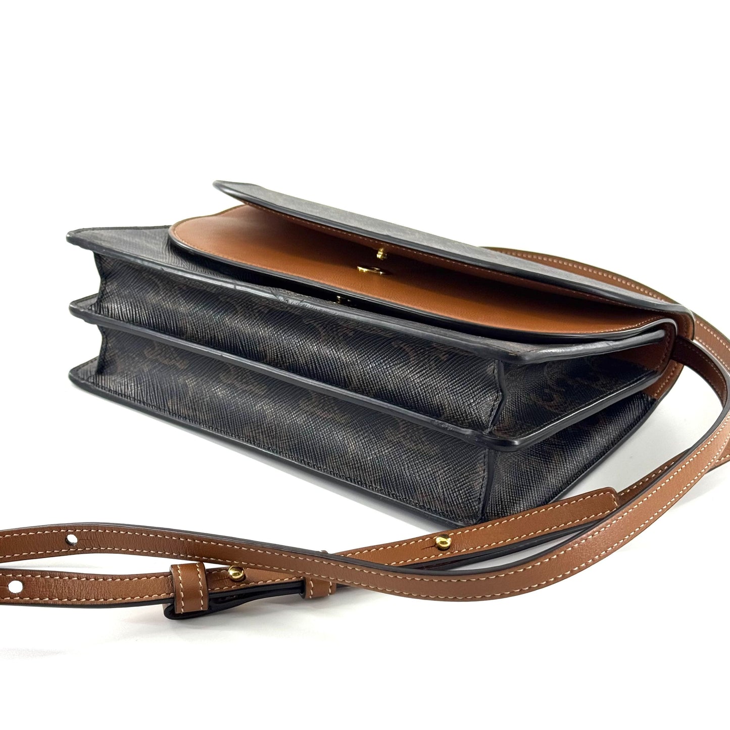 Celine - Triomphe Canvas Envelope Crossbody Bag - Coated canvas and calfskin leather - Brown and Tan - (small)