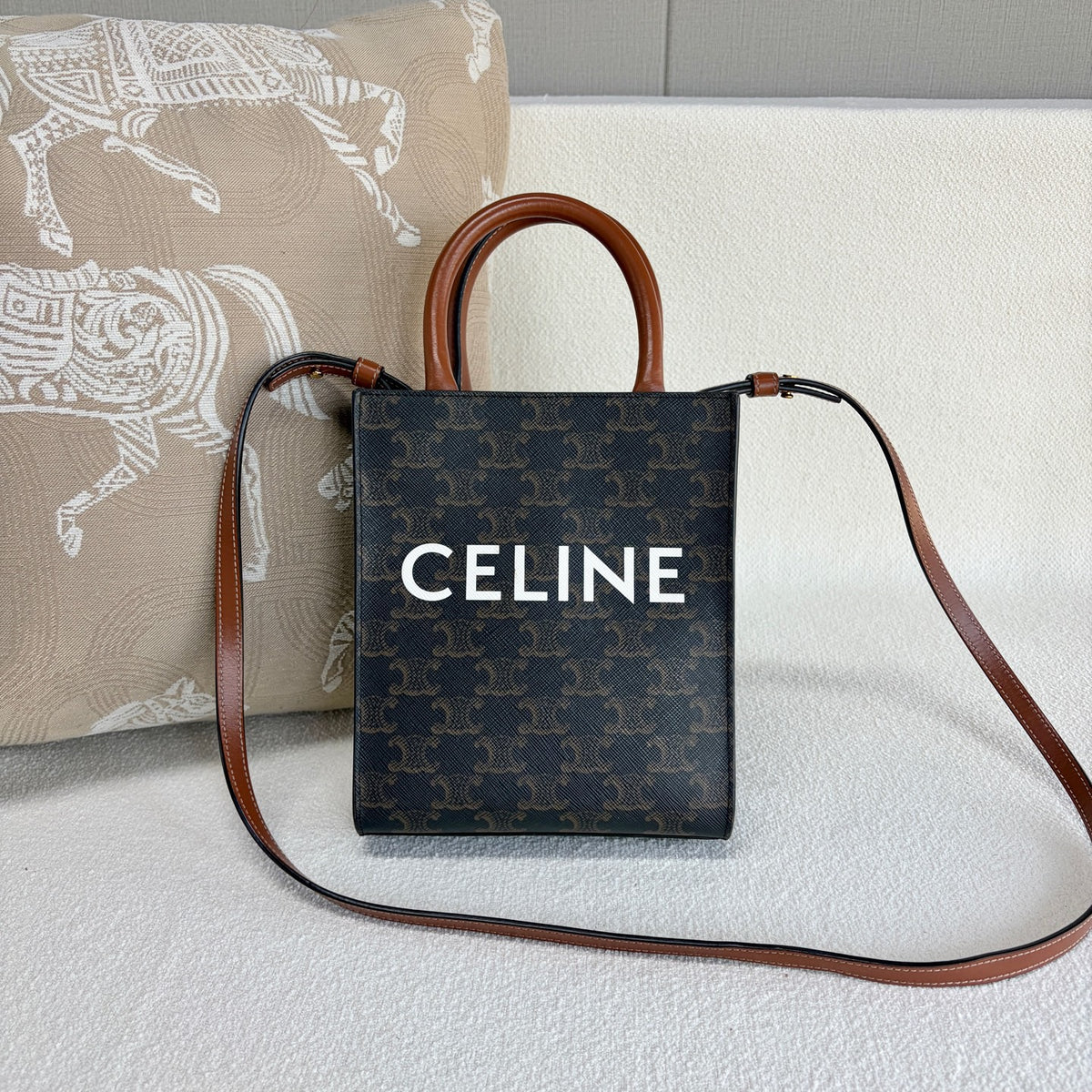 Celine - Triomphe Canvas Mini Cabas - Leather - Brown - (mini)