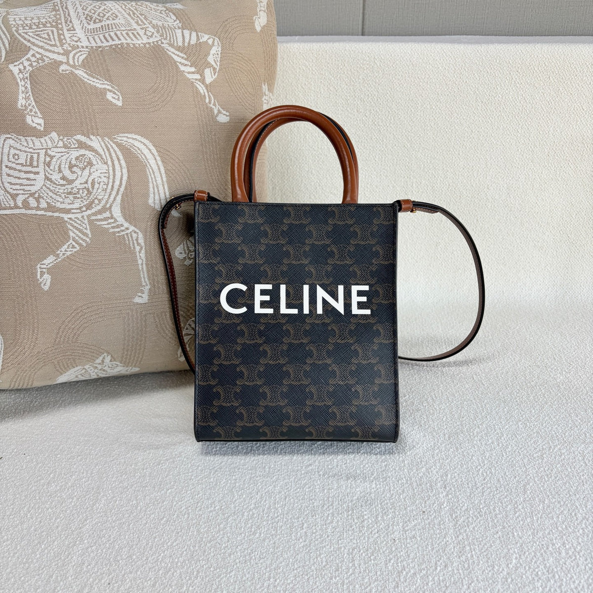 Celine - Triomphe Canvas Mini Cabas - Leather - Brown - (mini)