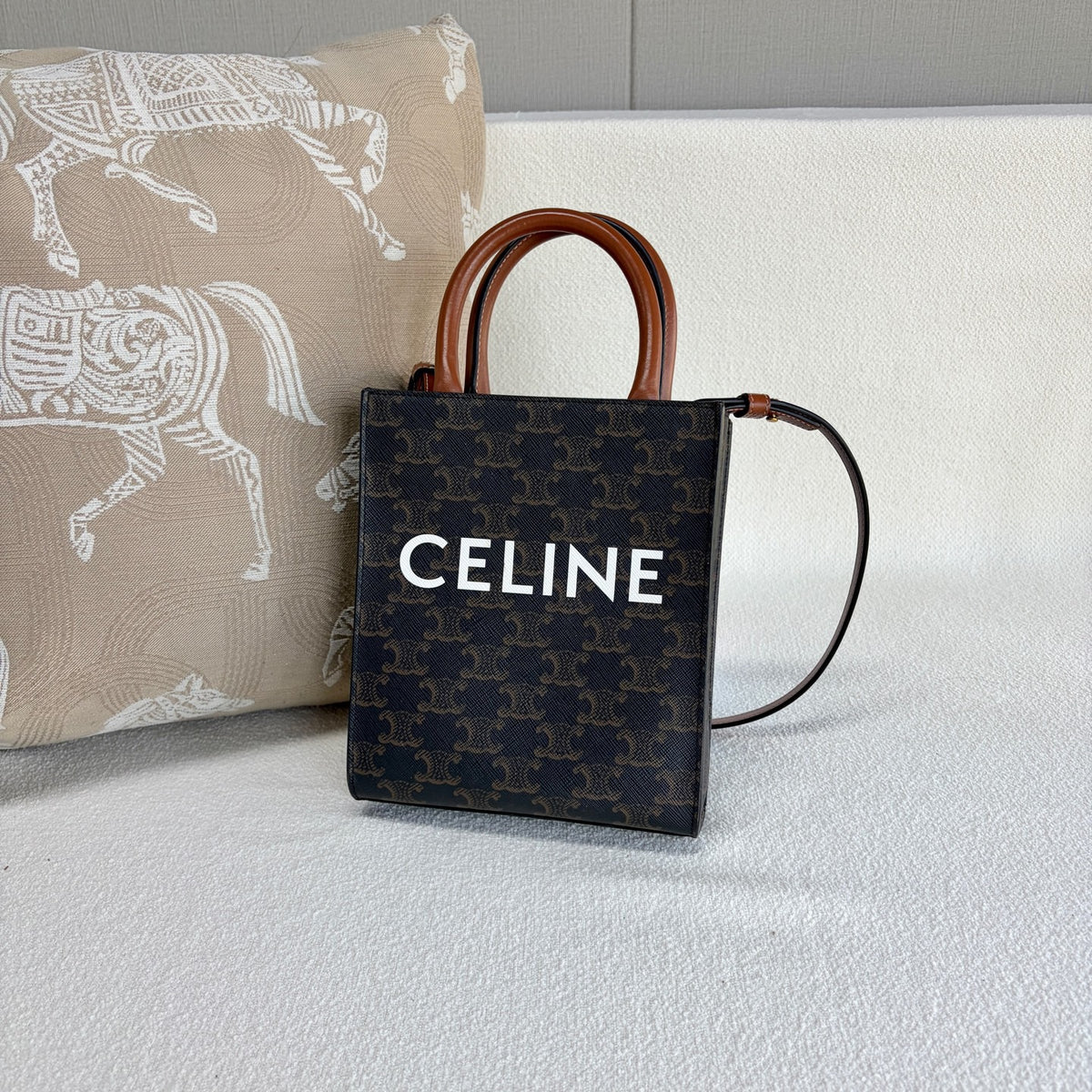Celine - Triomphe Canvas Mini Cabas - Leather - Brown - (mini)