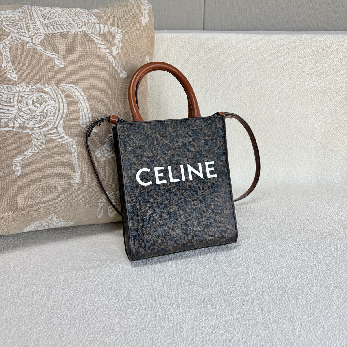 Celine - Triomphe Canvas Mini Cabas - Leather - Brown - (mini)