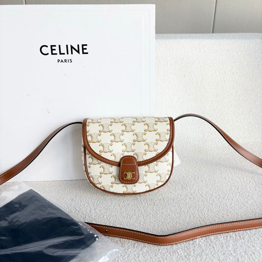 Celine - Triomphe Canvas Mini Saddle Bag - Triomphe canvas with calfskin leather trim - Beige with Brown accents - (mini)