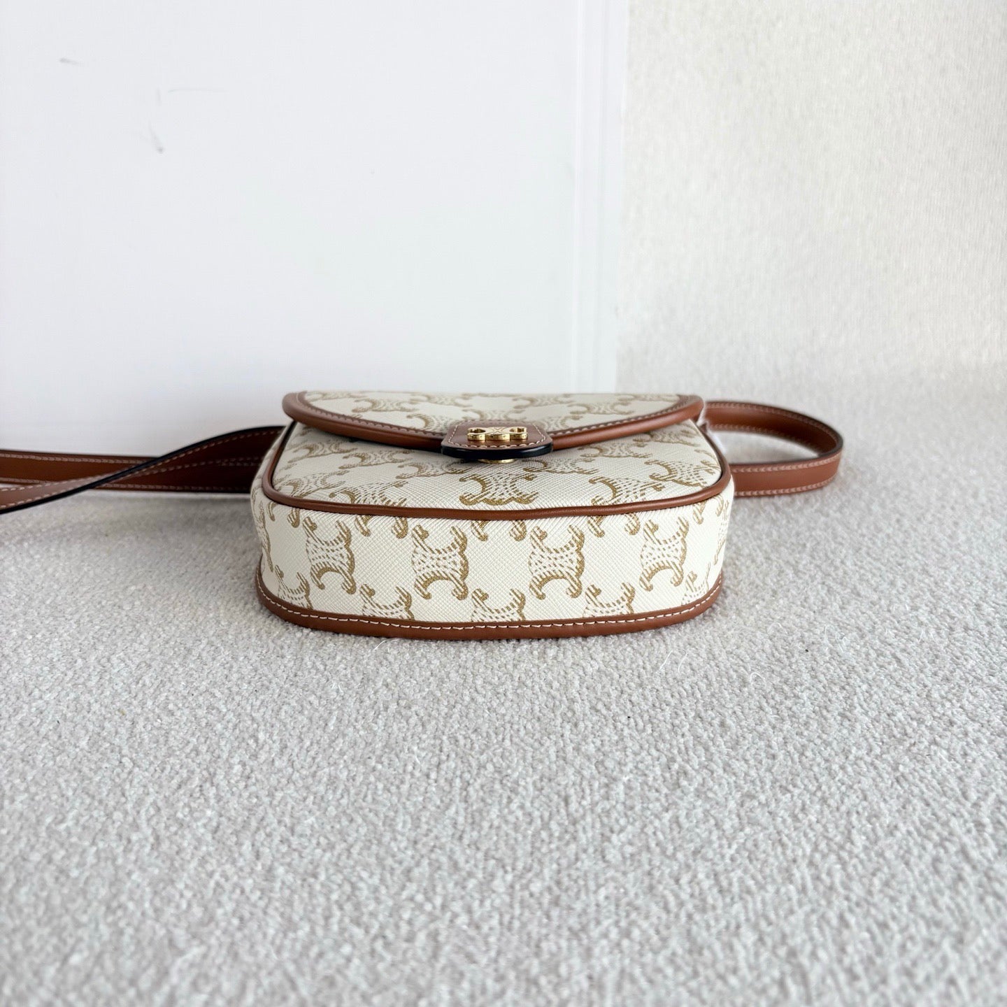 Celine - Triomphe Canvas Mini Saddle Bag - Triomphe canvas with calfskin leather trim - Beige with Brown accents - (mini)