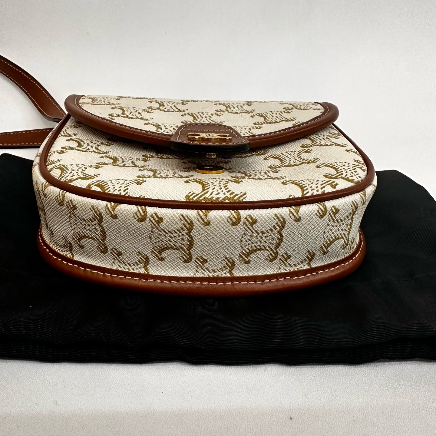 Celine - Triomphe Canvas Mini Saddle Crossbody Bag - Coated Triomphe canvas with smooth leather trim - Beige and Brown - (Mini)