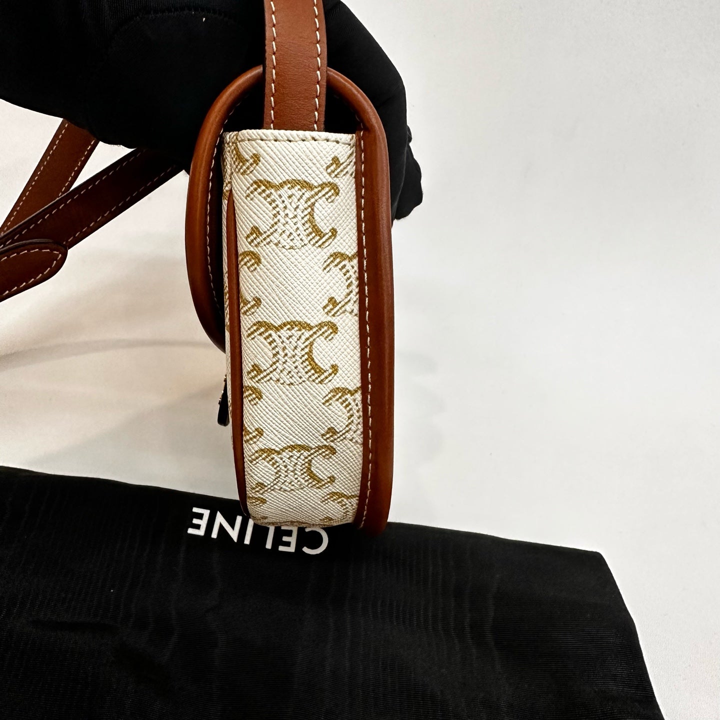 Celine - Triomphe Canvas Mini Saddle Crossbody Bag - Coated Triomphe canvas with smooth leather trim - Beige and Brown - (Mini)