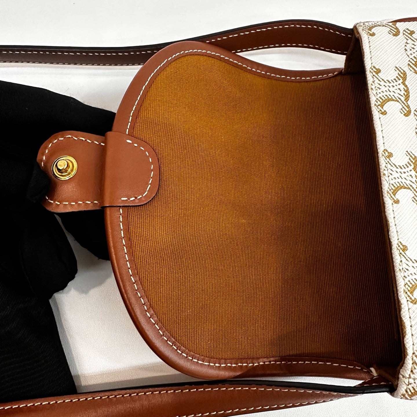 Celine - Triomphe Canvas Mini Saddle Crossbody Bag - Coated Triomphe canvas with smooth leather trim - Beige and Brown - (Mini)