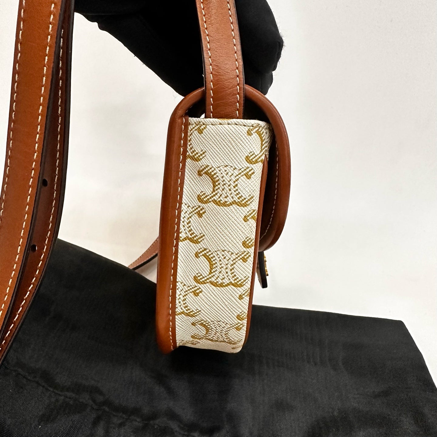 Celine - Triomphe Canvas Mini Saddle Crossbody Bag - Coated Triomphe canvas with smooth leather trim - Beige and Brown - (Mini)