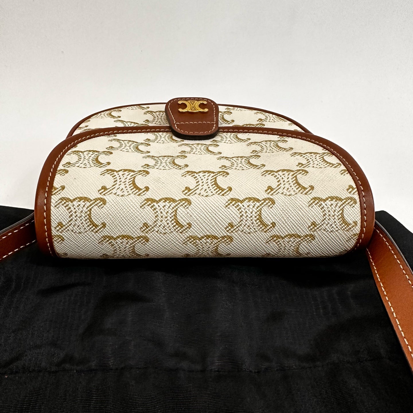 Celine - Triomphe Canvas Mini Saddle Crossbody Bag - Coated Triomphe canvas with smooth leather trim - Beige and Brown - (Mini)