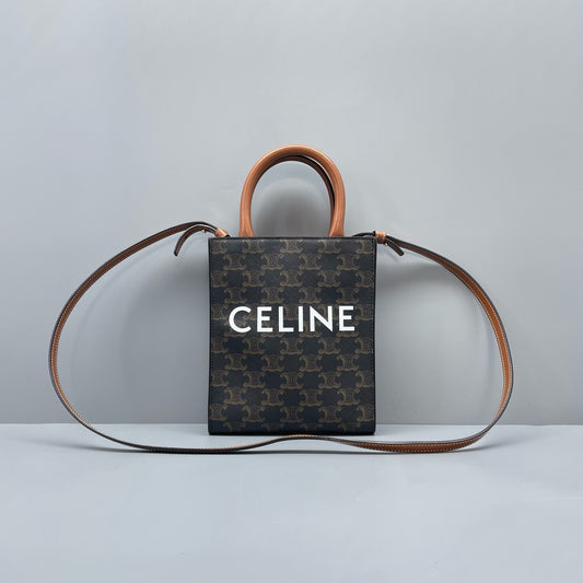 Celine - Triomphe Canvas Mini Vertical Cabas - Coated Canvas and Leather - Brown - (mini)