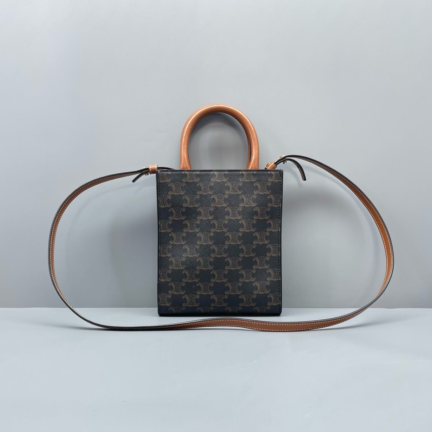 Celine - Triomphe Canvas Mini Vertical Cabas - Coated Canvas and Leather - Brown - (mini)